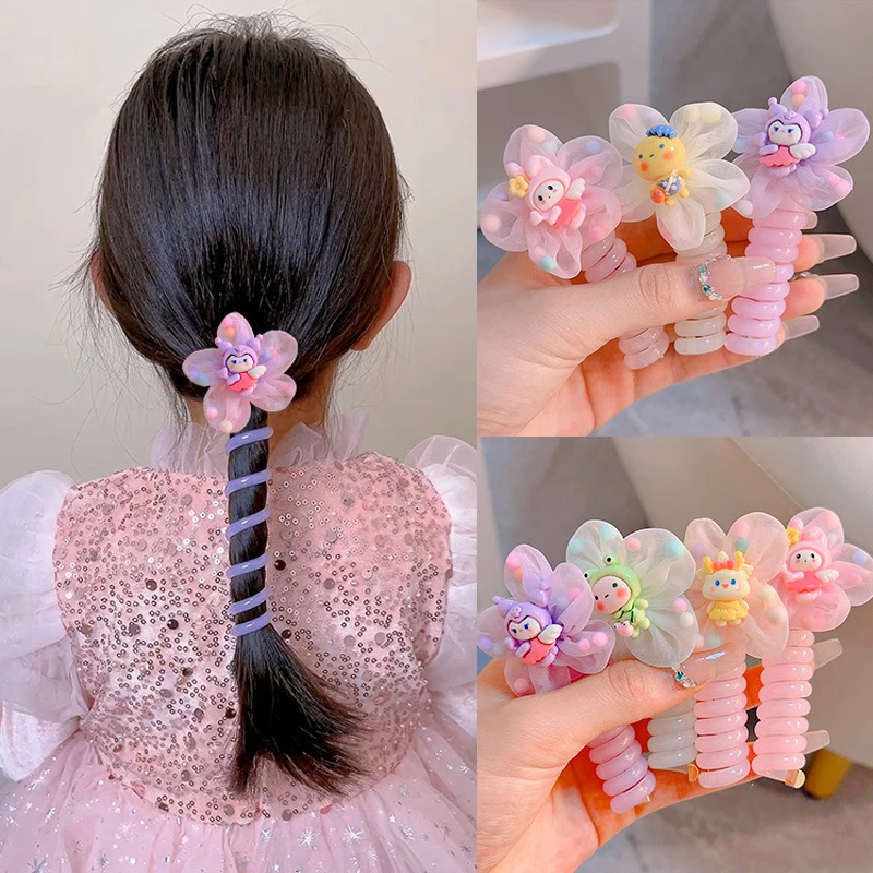 Sanrio Kawaii Telephone Wire Hair Rope For Women Girls Cartoon Cute Ponytail Headwear Elastic Rubber Bands Hair Kids Gifts