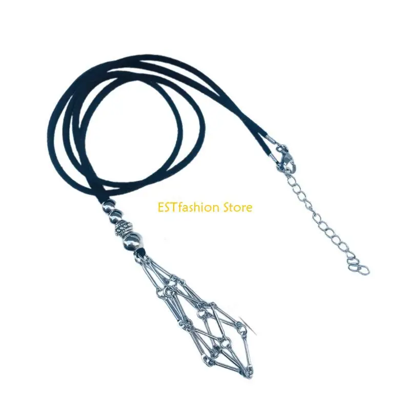 Y5GC Adjustable Rope Mesh Pendant Necklace Empty Crystal Cage Necklace for Women Men