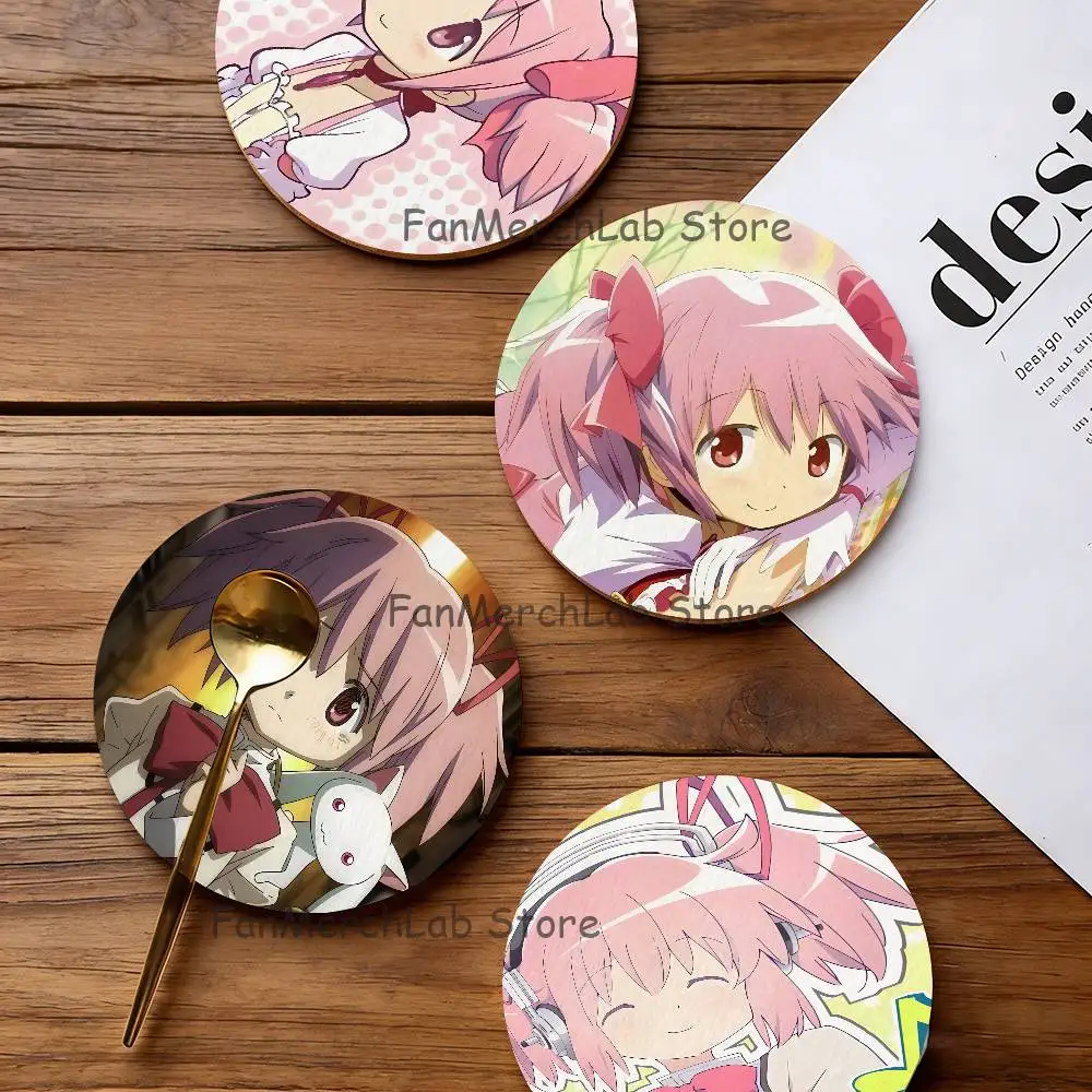 

P-Puella M-Magi Madoka M-Magica Round Coaster Non-slip table mat Insulated Coasters Kitchen Dining Room Tabletop Decor