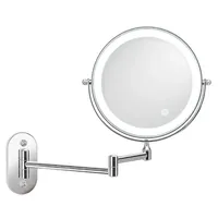 Wall Mounted Folding Arm Extend Bathroom Mirror With LED Light 10X Magnification Double Side Touch Dimming Makeup Mirrors