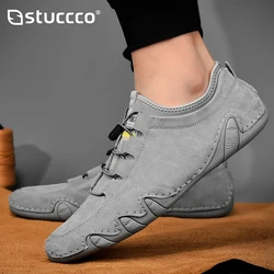 Plus Size Sneakers Natural Leather Men Shoes Flats High Quality Men Loafers Moccasins Breathable Slip on Outdoor Driving Shoes