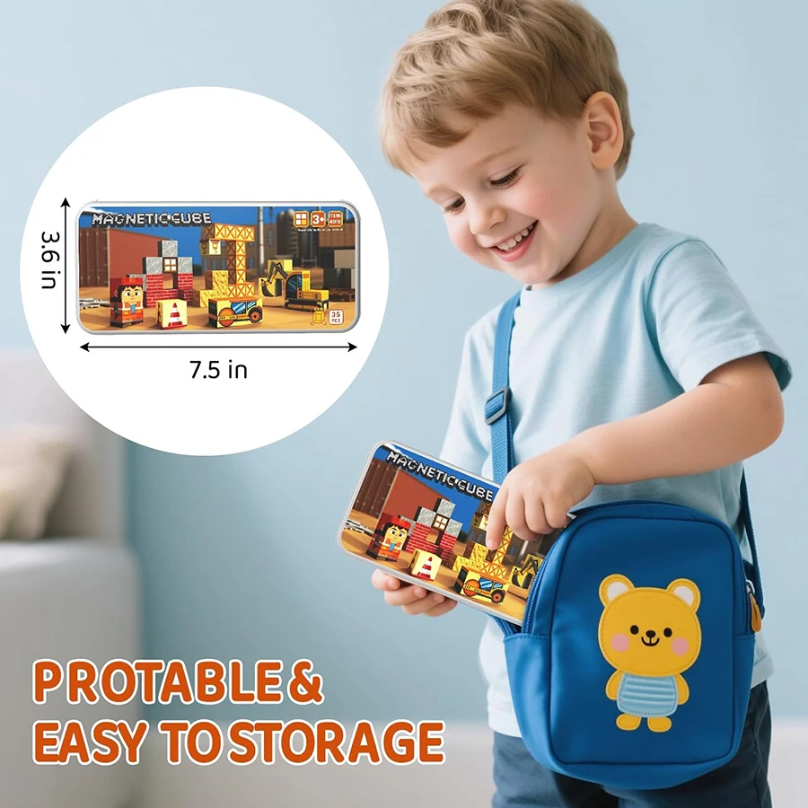 Blocs de Construction magnétiques pour enfants, jouets de voyage d'ingénierie STEM avec boîte en fer Portable, ensemble de Construction éducatif pour tout-petits