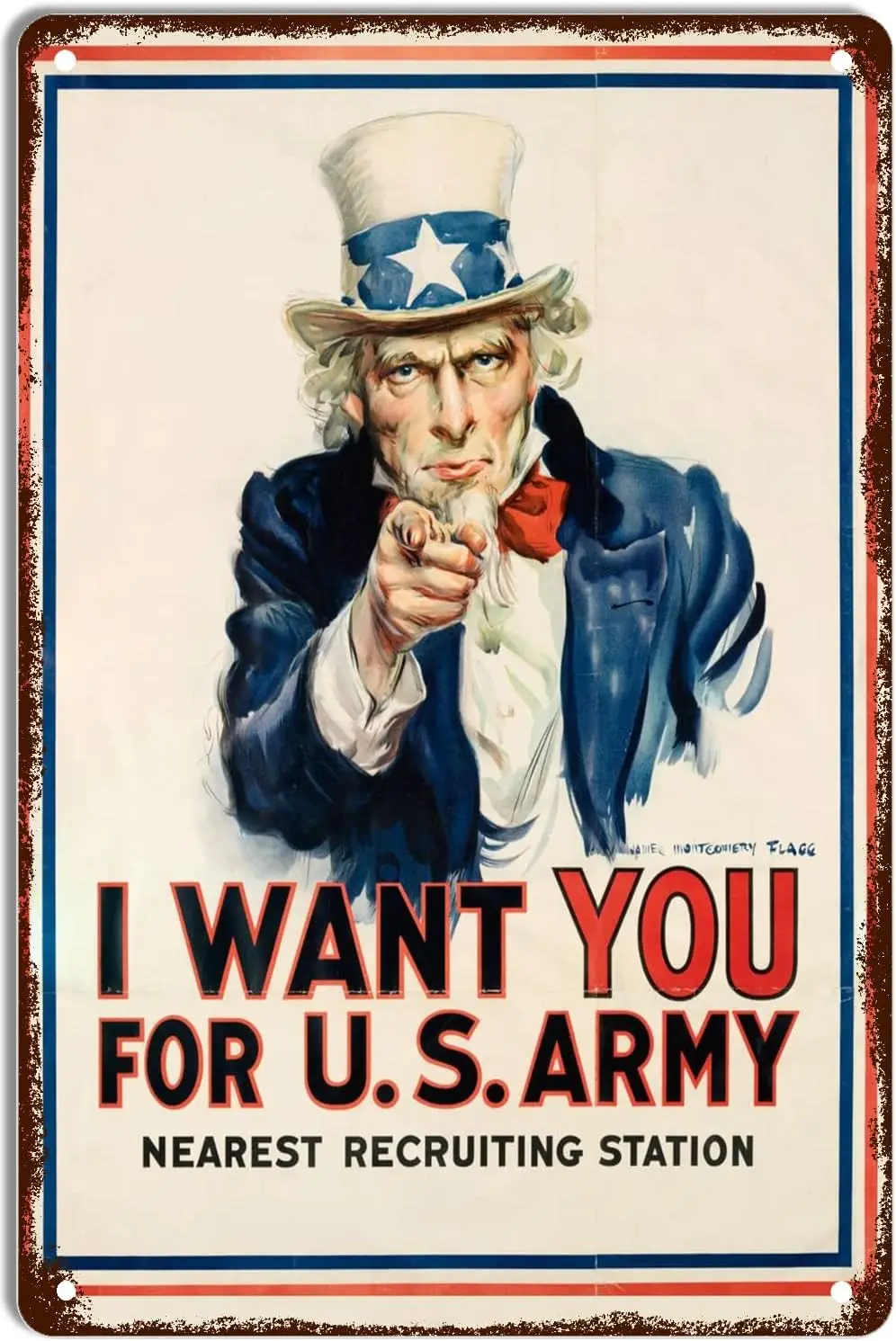 World War I Metal Tin Sign I Want You for US Army Wall Decor Fun for Home Kitchen Bar Pub Man Cafe Room Garage Vintage Re