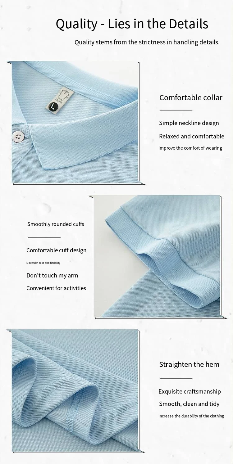 Business Casual Herren Neues Kurzarm-Poloshirt mit Kragen und Knöpfen, Einfarbig mit Schriftzug, Bequemes Atmungsaktives Herren-T-Shirt – Detail 5