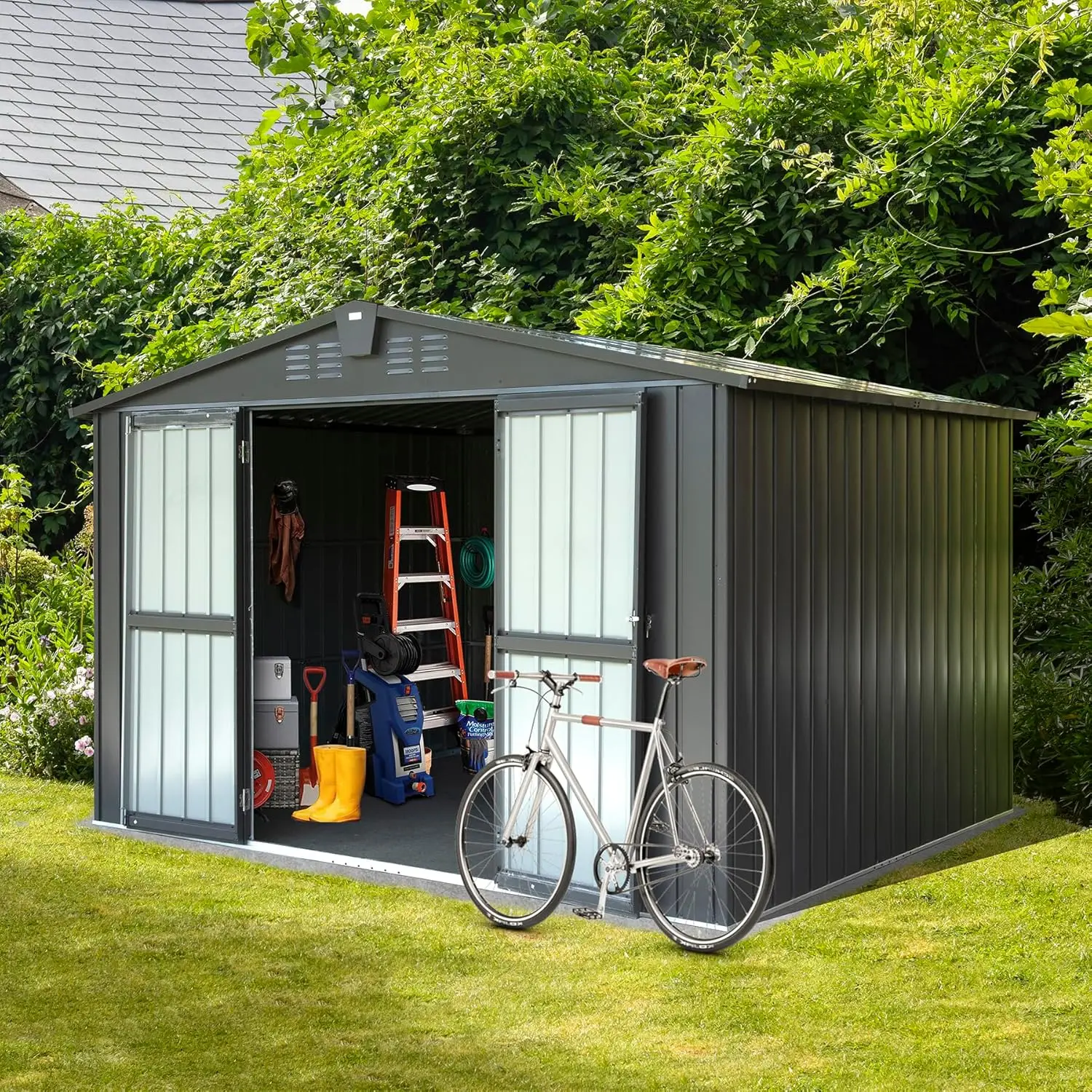 

Domi 10'x8' Outdoor Storage Shed Metal with Lockable Doors And Air Vents for Patio Garden Lawn Customizable