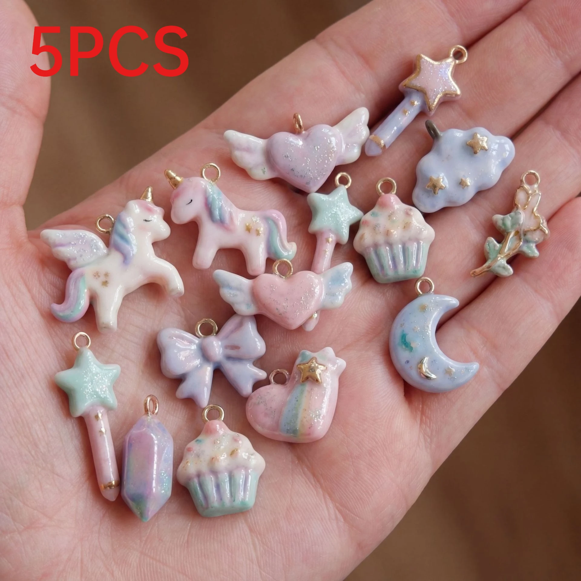 

5Pcs Pastel Unicorn Heart Cloud Charms Mini Pendants For DIY Bracelet Necklace Jewelry Making Accessories