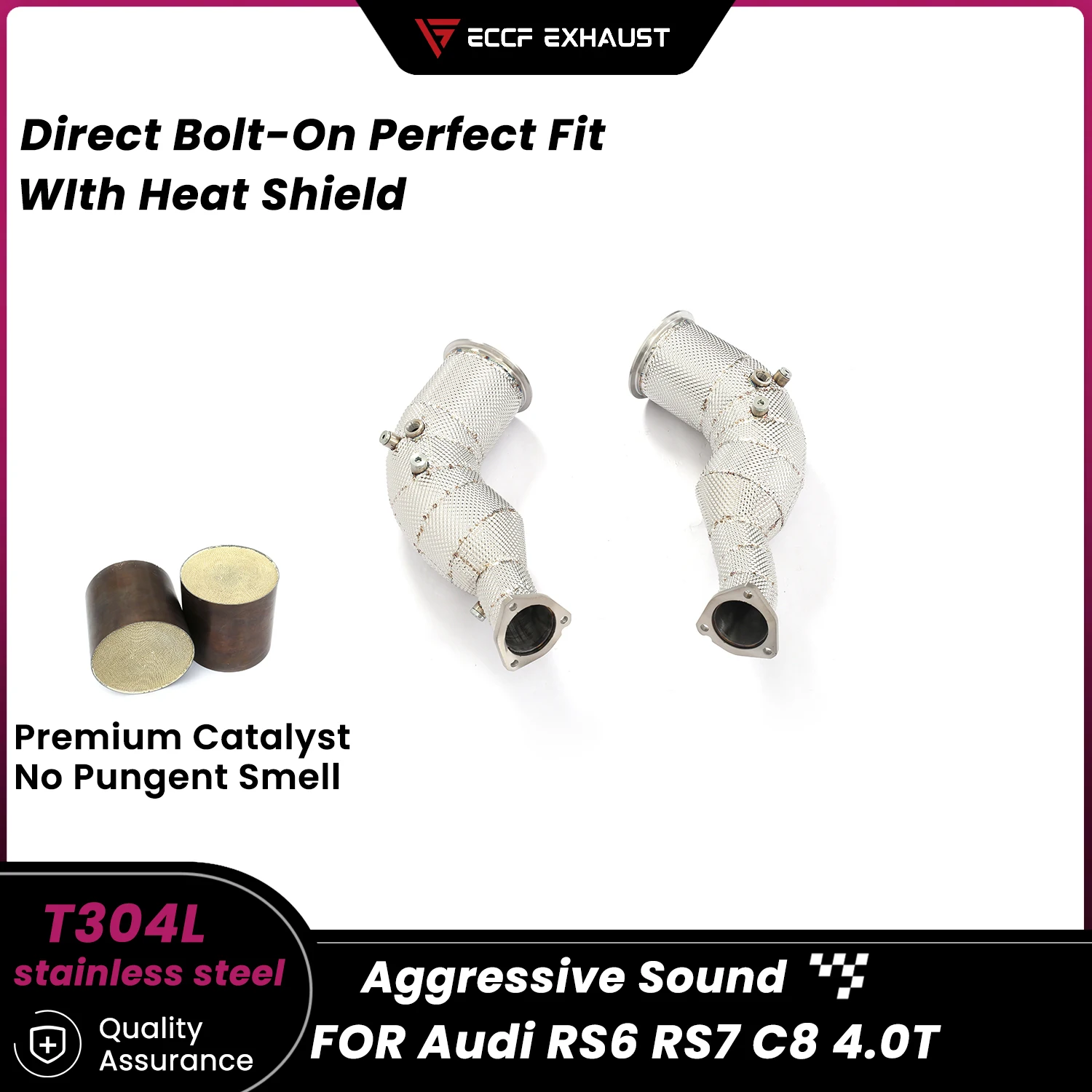 

Sporty Downpipe With Heat Shield For Audi RS6 RS7 C8 4.0T Aggressive Exhaust Sound High Flow Performance Upgrade