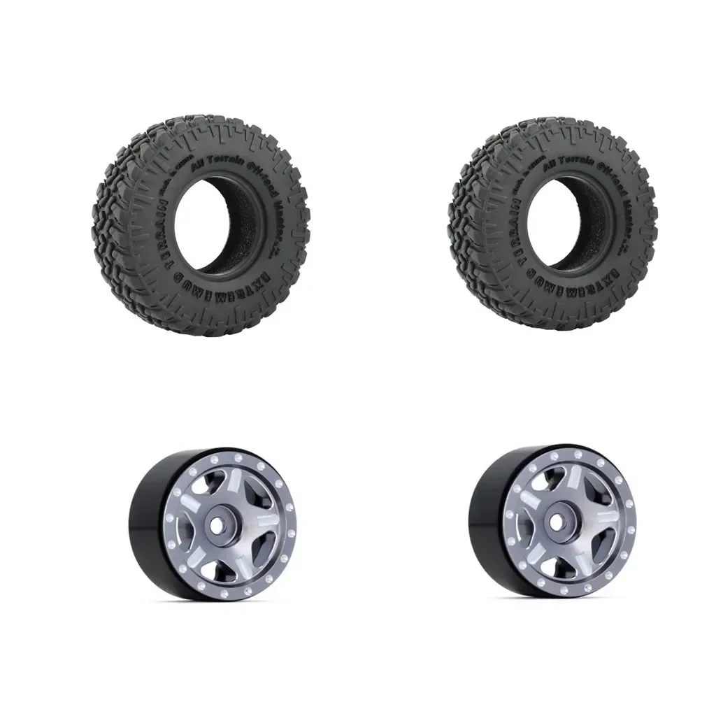 4 Uds SCX24 llantas de Metal y Kit de neumáticos de goma para 1/24 coche trepador de control remoto Axial SCX24 90081 AXI00001 AXI00002 piezas de ruedas