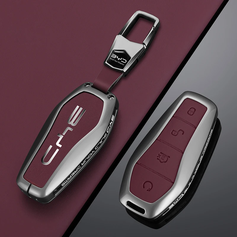 Zinc Alloy Smart Remote Key Protector Shell For BYD Qin Plus DM‑i EV Key Fob Cover Holder With Keychain EV Car Decor Accessories