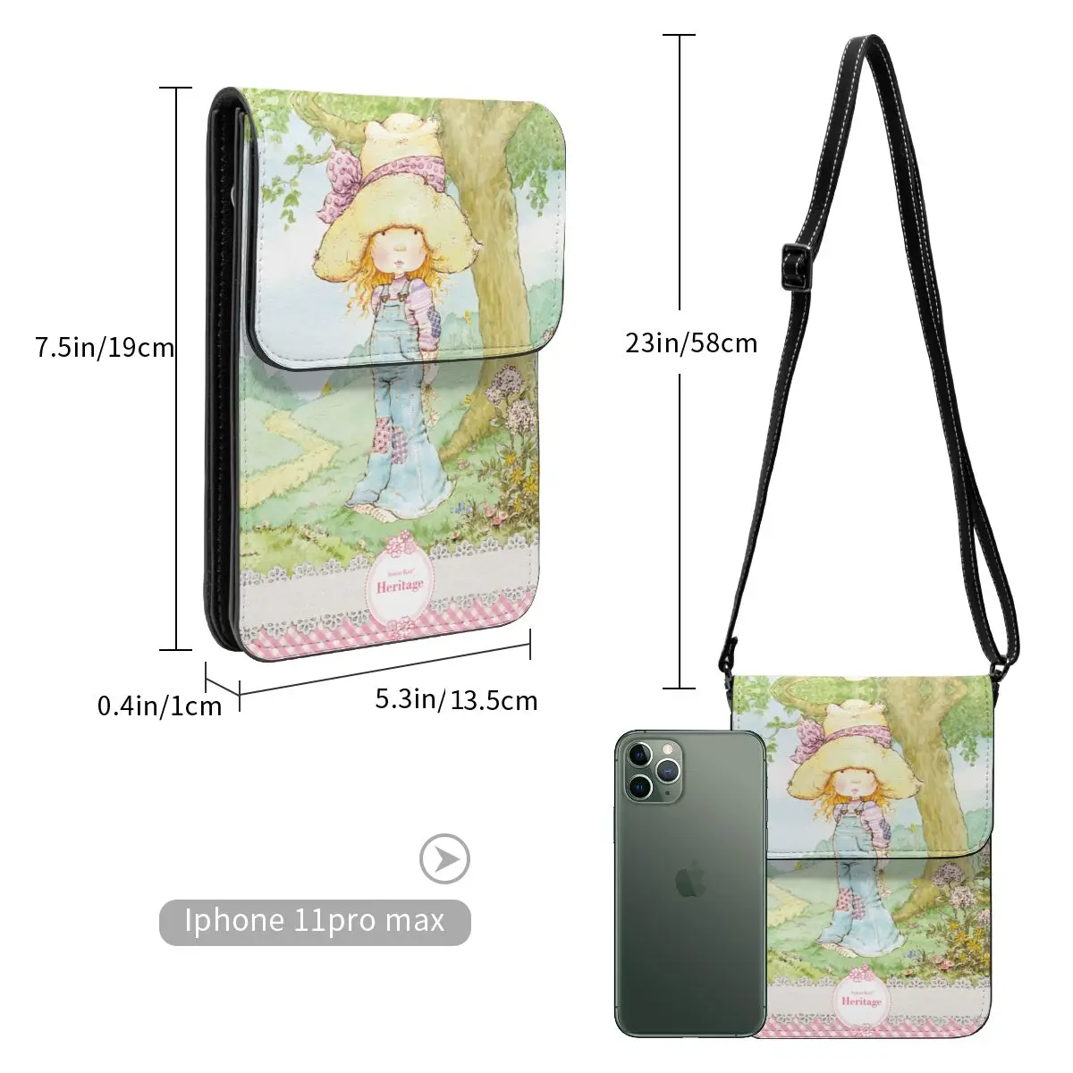 Sarah Kay Cartoon Girl Cell Phone Bag Leather Card Case Street Girl Kids Country Life Crossbody Bag Portable