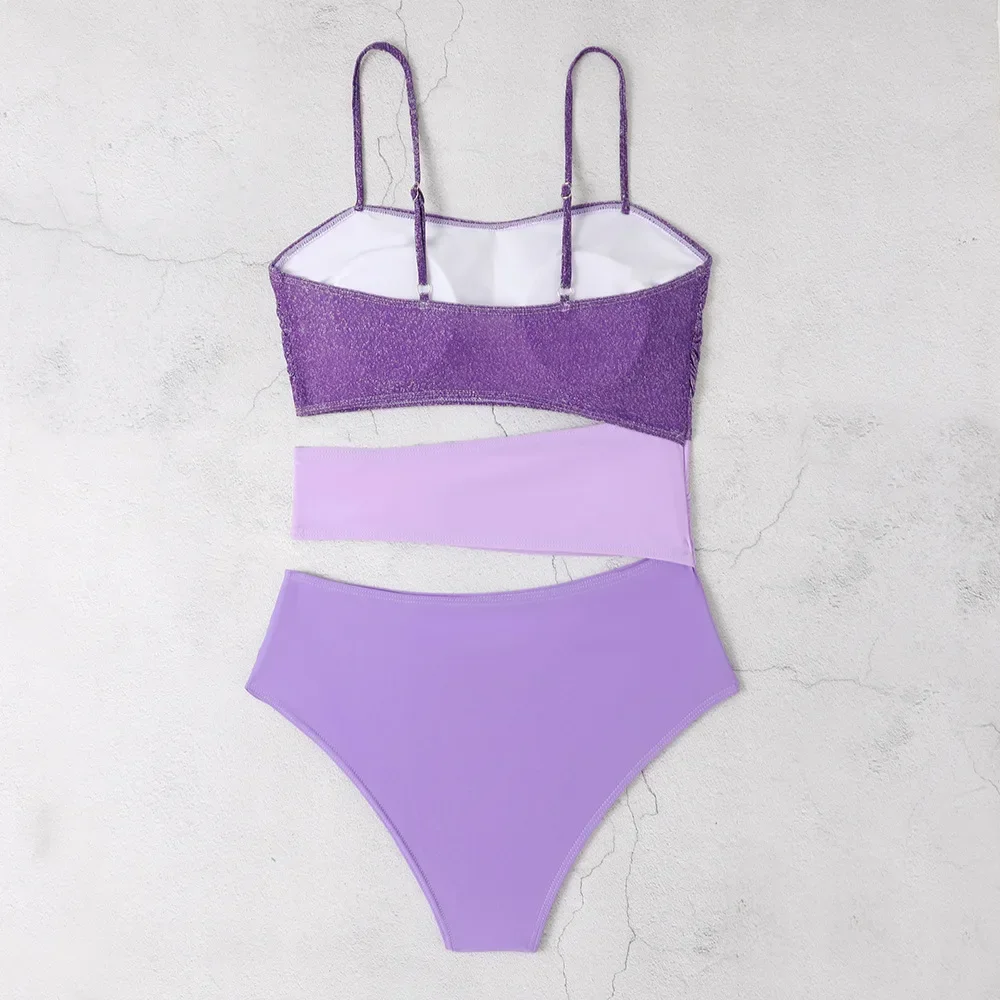 Sexy Glitter Purple Gradient Swimsuit One Piece Bikini Bodysuit Thong Swimwear Biquini Conjunto De Bikini Tankini Beachwear