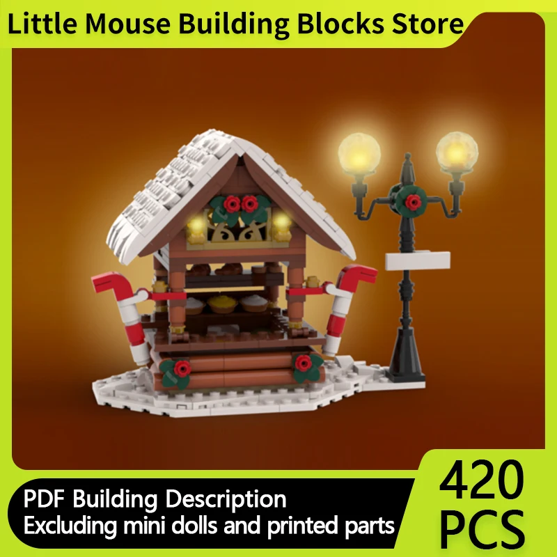 

City Street View Model MOC Building Bricks Winter Christmas Stall Modular Technology Gifts Holiday Assemble Children Toys Suit