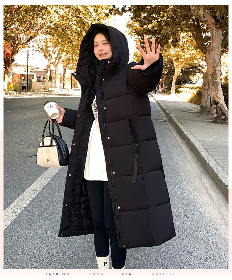 2026 Fashion Down Winter Cotton-padded Jacket Men Women Couple Clothes Long Parkas Thicken Warm Tops Hooded Overcoat Loose Coats