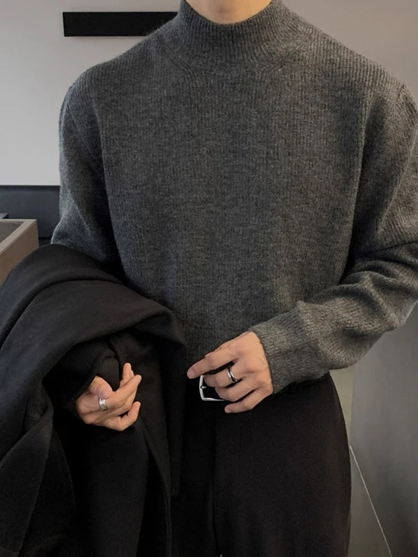 

Мужской трикотажный джемпер с высоким воротником Deep ey f для осени и зимы, универсальный базовый слой, вязаный топ для молодых мужчин