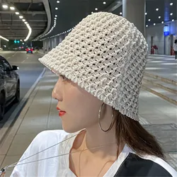 Bucket Hat Female Summer Thin Woolen Knitted Basin Foldable Literary and Artistic Leisure All-match Sun Cap