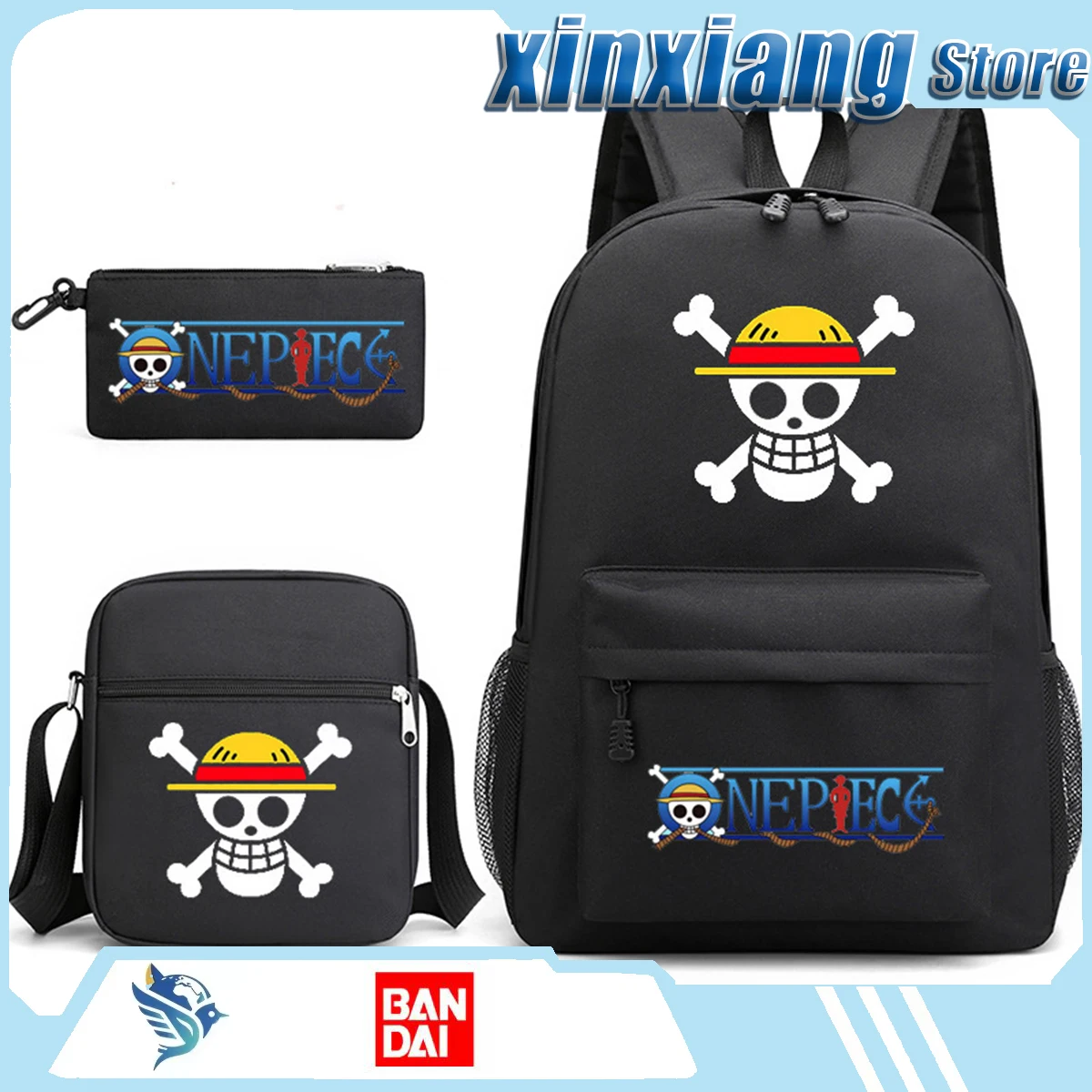 

Bandai One Piece backpack Single-shoulder pen bag set of three items surprises comics souvenirs trendy toys animations gift
