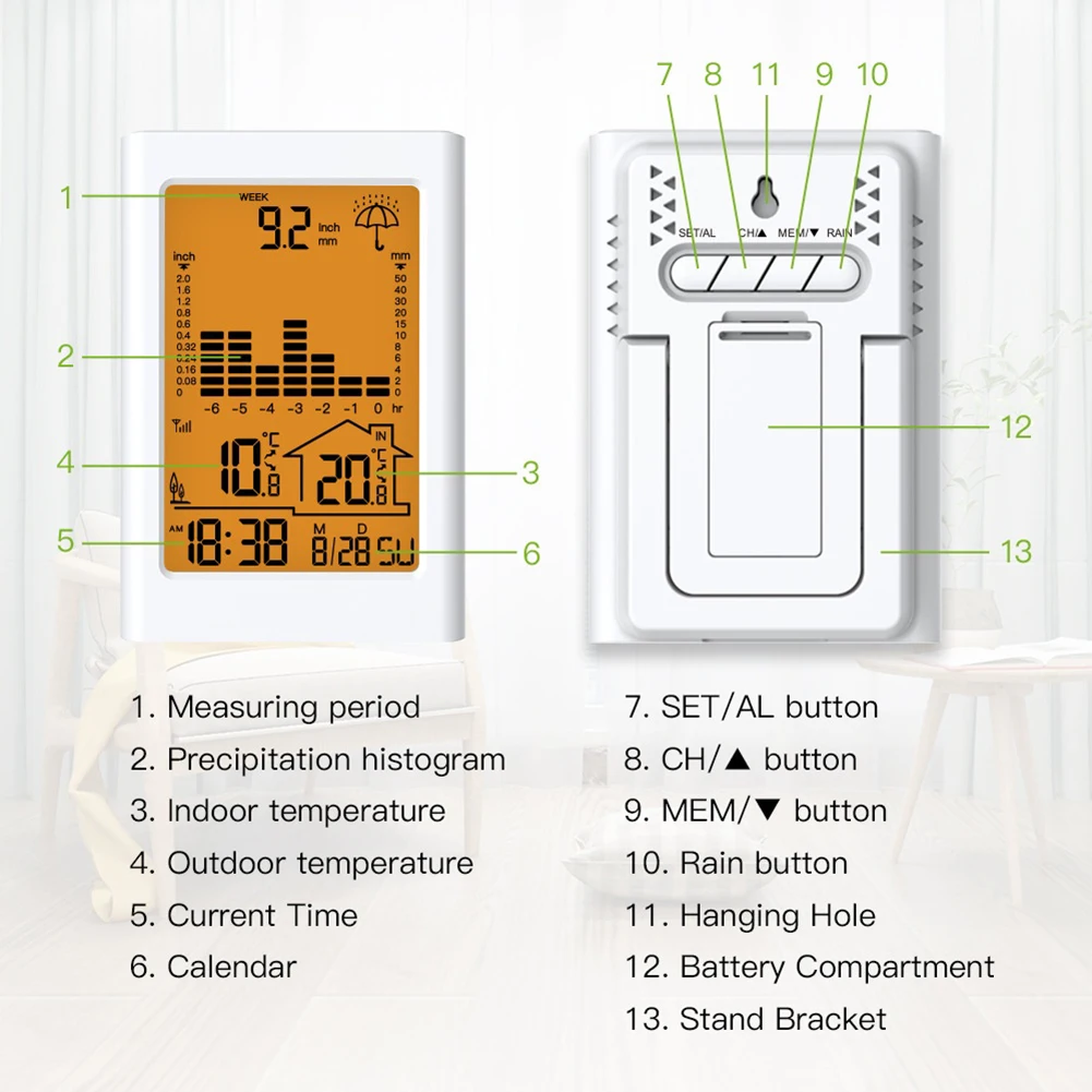 Wireless Rain Gauge Digital for Weather Station for Real Time Rain Measurement and Historical Rain Data Tracking Up to 30 Days