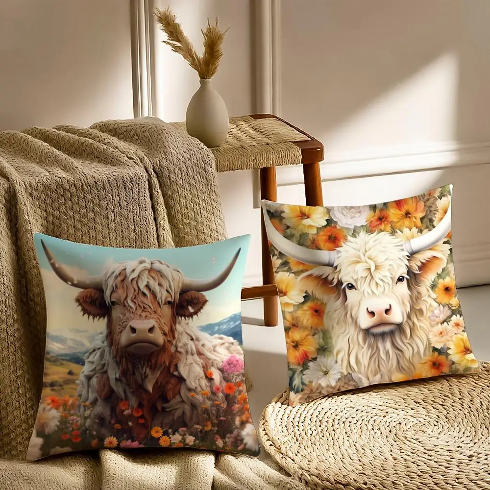 نابضة بالحياة المرتفعات البقرة نمط غطاء الوسادة حريري قصير أفخم مع سحاب غير مرئي الغبار أريكة كيس وسادة للديكور المنزل