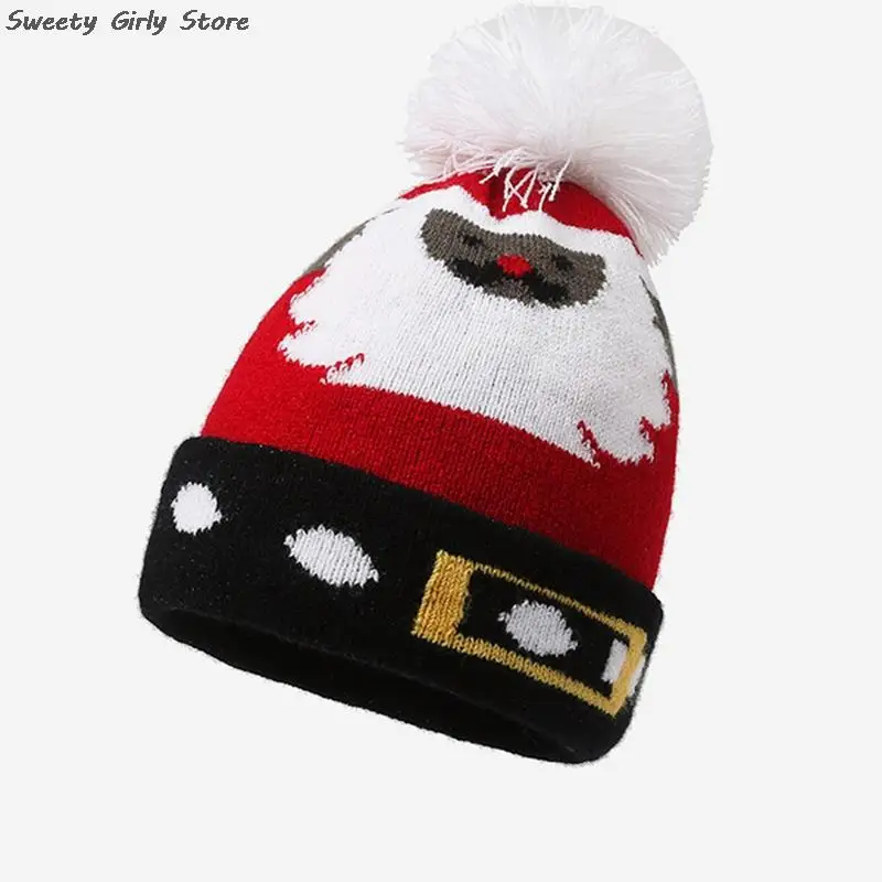 Christmas Party Beanies Hat Pompom Hairball Santa Claus Hats Winter Warm Caps New Year Decorations Cosplay Knit Cap Beanies