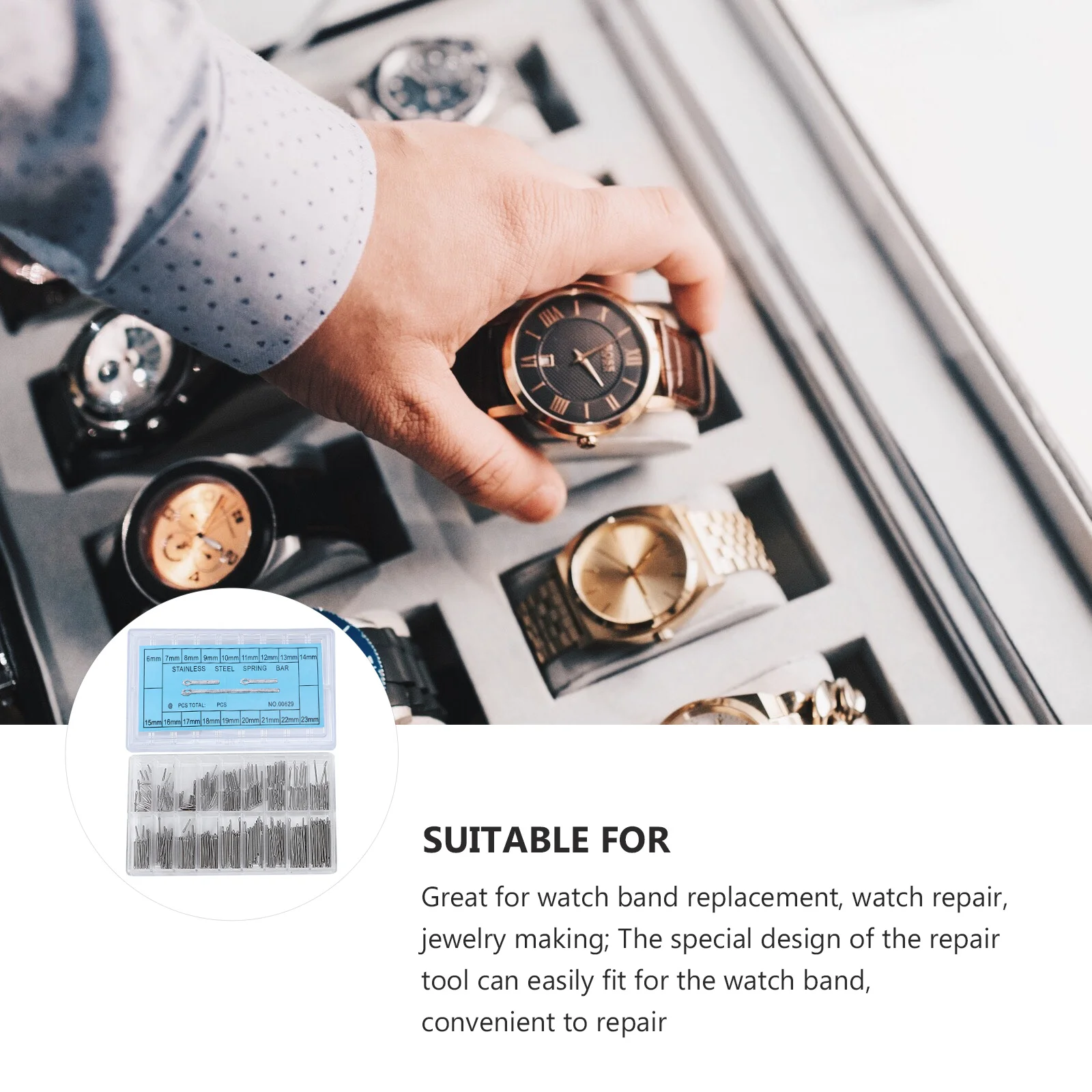 360 قطعة الفولاذ المقاوم للصدأ حزام (استيك) ساعة رابط 18 أحجام 6 مللي متر-23 مللي متر الفضة معدن الربيع بار أداة إصلاح لاستبدال حزام ساعة اليد #3