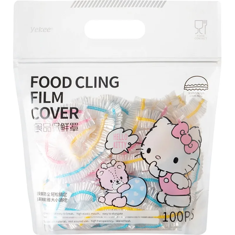 100pcs Hello Kitty involucro di plastica usa e getta Sanrio Cartoon Hello Kitty involucro di plastica alimentare usa e getta per la cucina