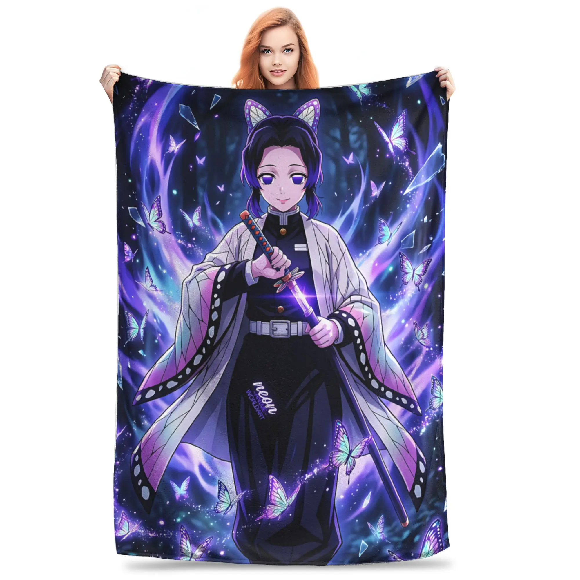 1PC Demon Slayers Anime Shinobu Kocho Blanket Throw Blanket  Novelty Warm Blanket All Season Home Gift