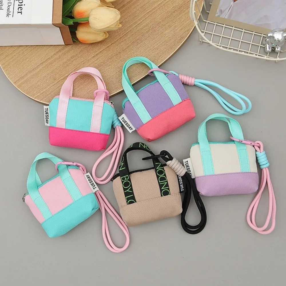 Modische Mini-Geldbörse aus Canvas mit Handschlaufe Kartenhalter Dopamin-Rosa Aufbewahrungstasche
