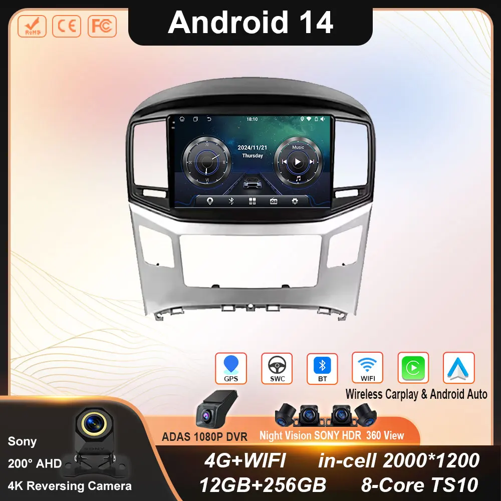 

Android 14 Car Radio Wireless Carplay For Hyundai H1 Grand Starex 2015-2020 Head Unit Multimedia Player GPS Navigation 5G Wifi