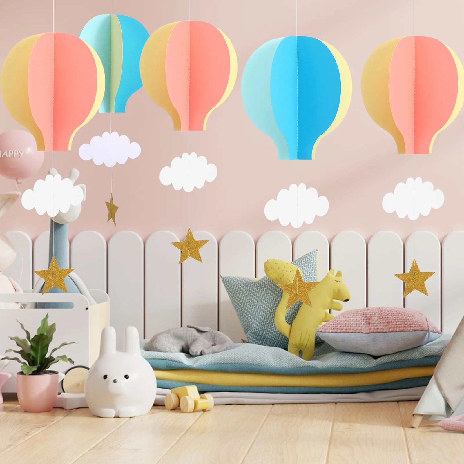 Kindergarten Window Hanging 3D Paper Hot Air Balloon Cloud Ornaments For Wedding Baby Shower Birthday Anti-grease pastry