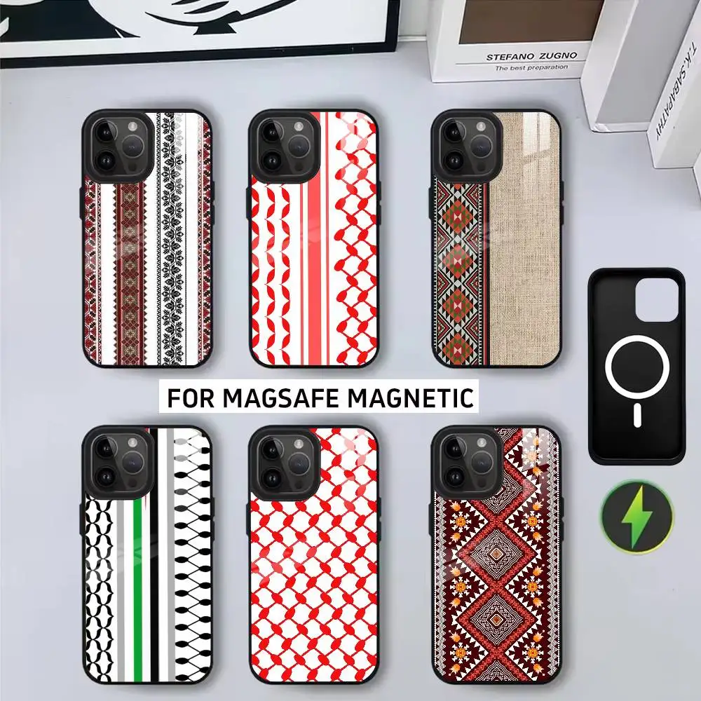 

P-Palestine H-Hattah Keffiyeh pattern Phone Case For iPhone17,16,15,14,13,12,11 Plus,Pro Magnetic with Magsafe Wireless Charging