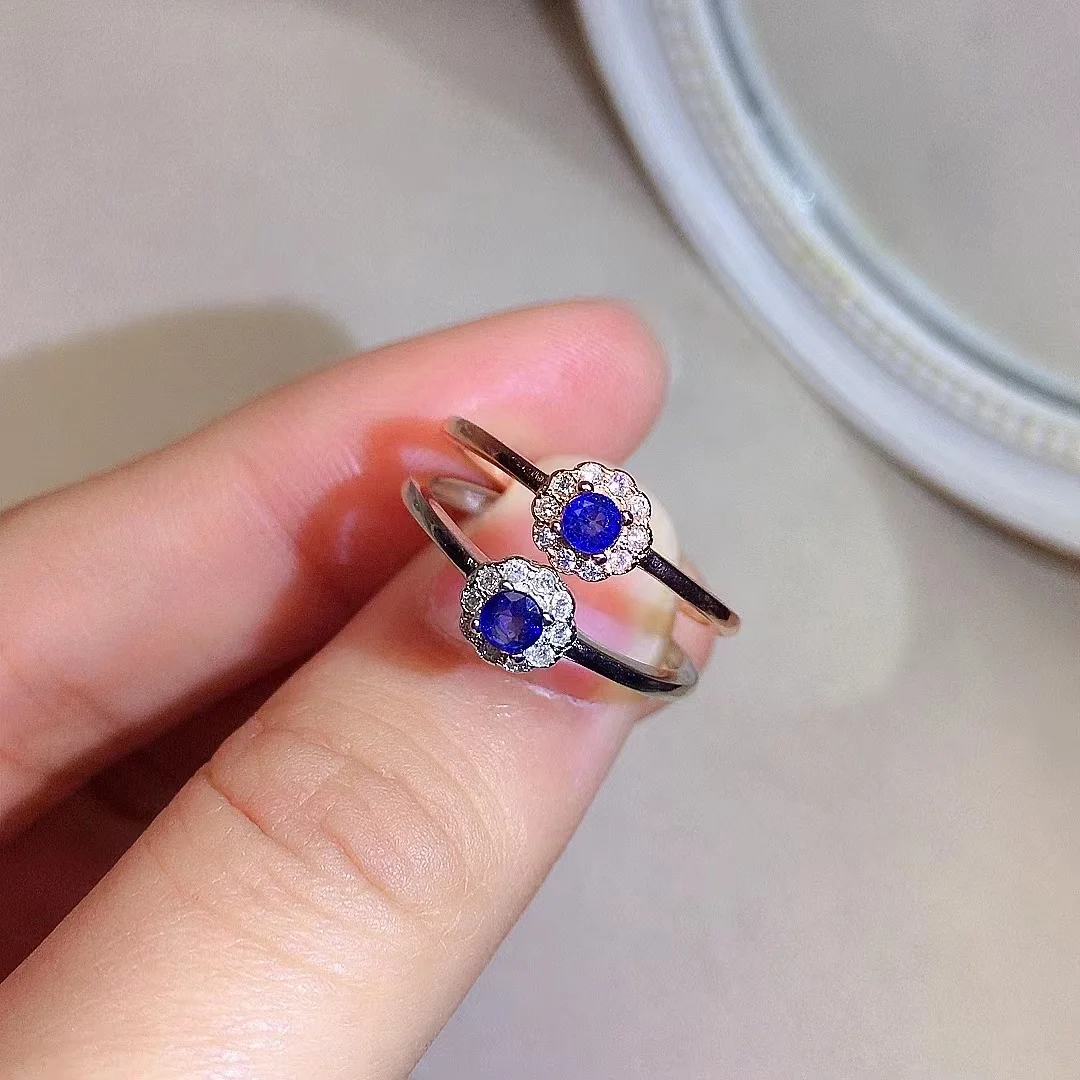 3Mm 0.1ct Viên Đá Sapphire Xanh Thiên Nhẫn Đeo Hàng Ngày Thật 100% 925 Nhẫn Bạc Thời Trang Nữ Bạc Sapphire Trang Sức