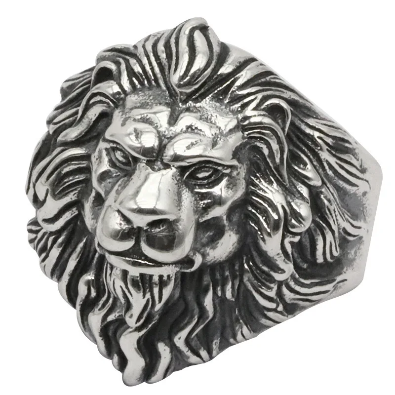 Anello animale in argento di alta qualità Anelli leone da uomo Anelli punk rock in acciaio inossidabile Gioielli da uomo con testa di leone