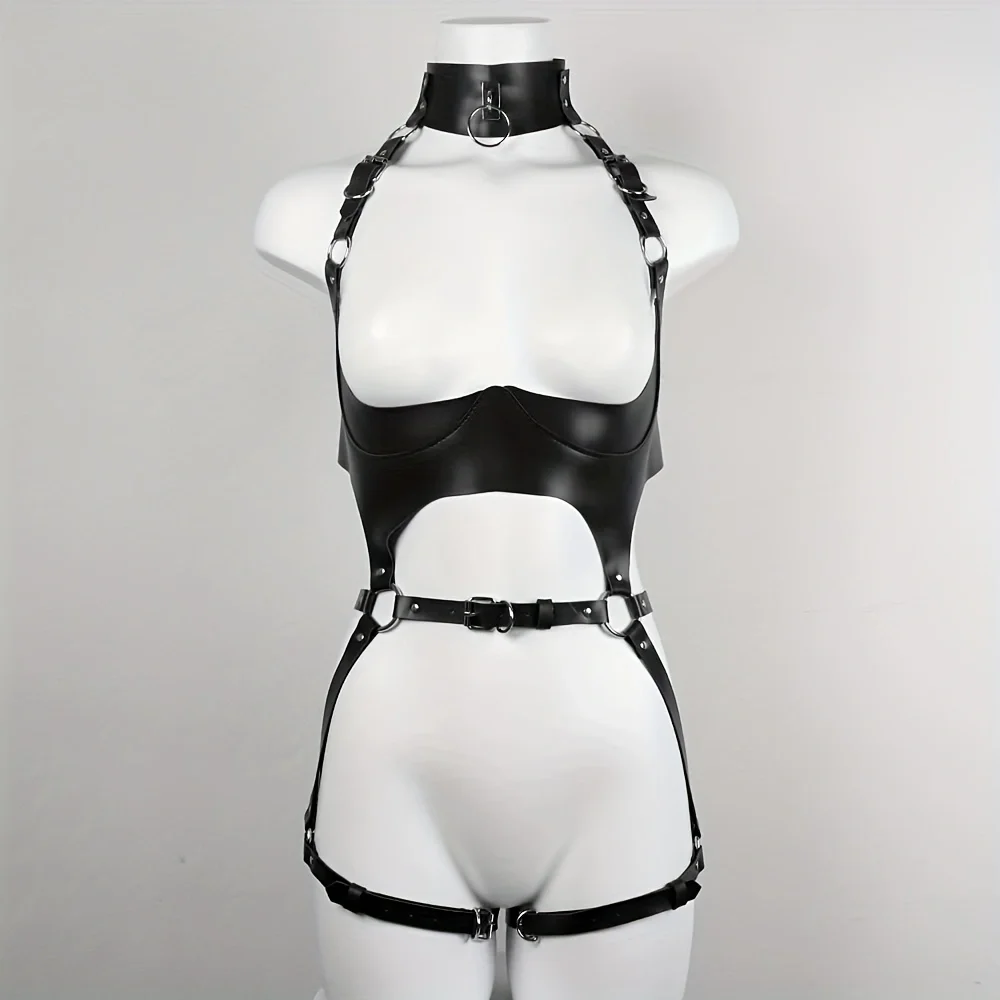 SM Whole Body Bondage Strap PU One-Piece Gothic Style Sexy Chest Suit