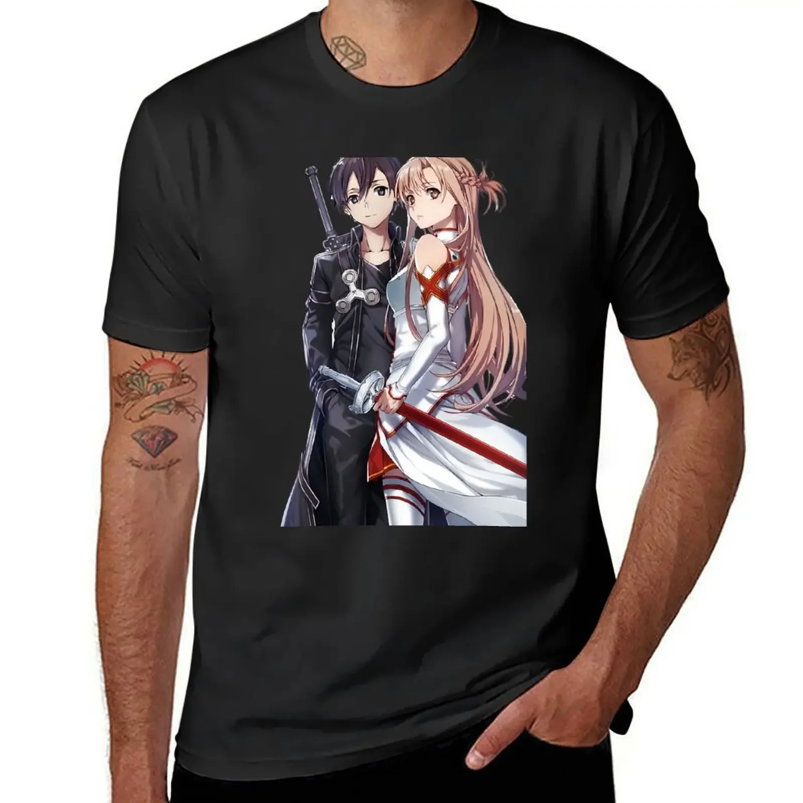 

Футболка Kirito & Asuna, эстетичная одежда, хлопковые футболки с рисунком, винтажная футболка с рисунком, простые белые футболки для мужчин