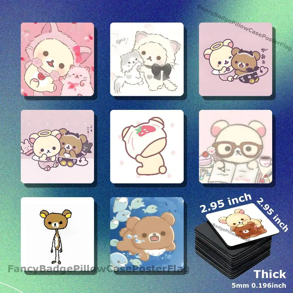 

R-Rilakkuma Bear Cute Magnetic Square Refrigerator Sticker Creative DIY Acrylic Fridge Magnets Souvenir Gift