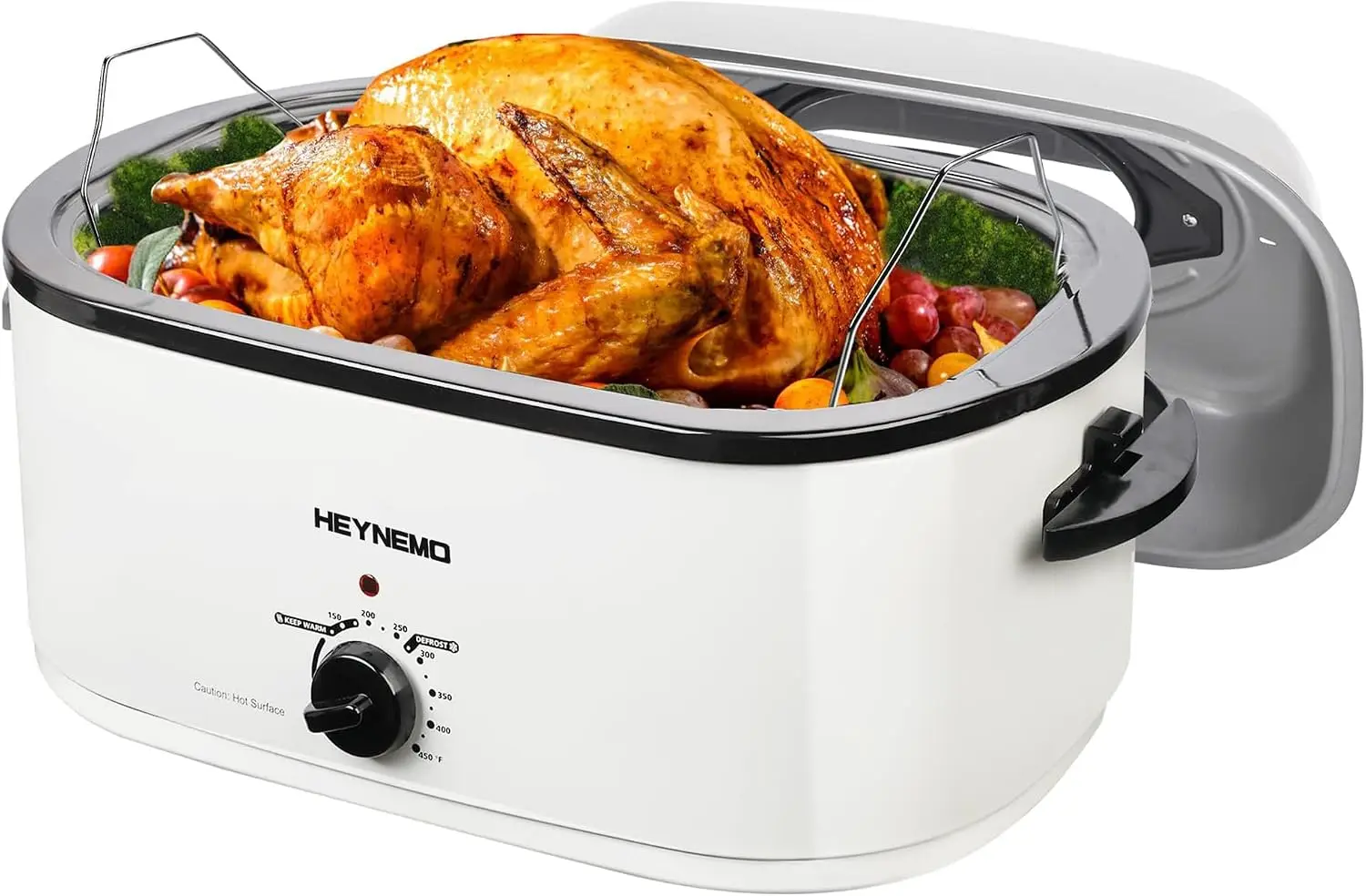 26 Quart Electric Roaster Oven with Visible & Self-Basting Lid, Large Turkey Roaster with Defrost Warm Function, Adjustable