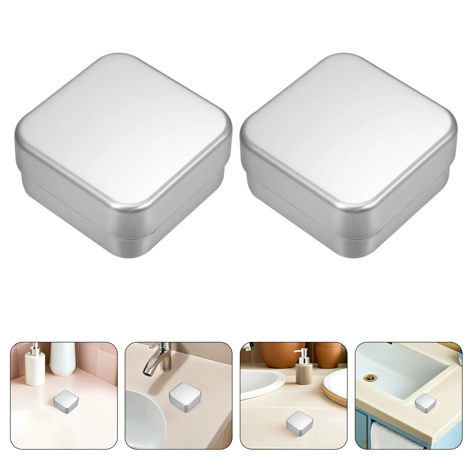 

4Pcs Aluminum Soap Box with Lid - Dual Layer Drainage Design Square Metal Soap Holder for Bathroom Kitchen Shower Travel Use