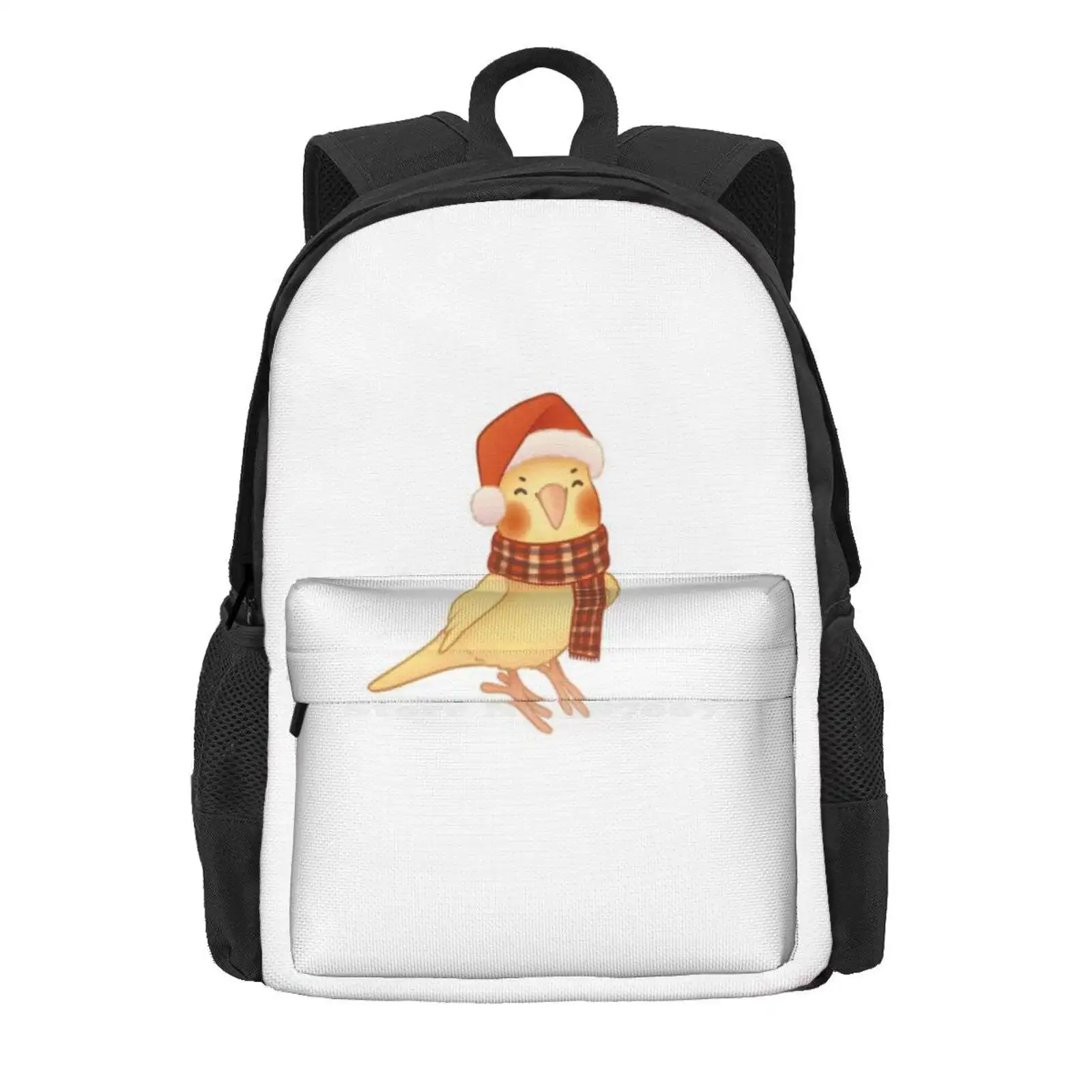 Cozy Christmas Cockatiel 3d Print Design Backpack Student Bag Cockatiel Christmas Pets Santa Hat Cozy Bird Winter Bird Cozy