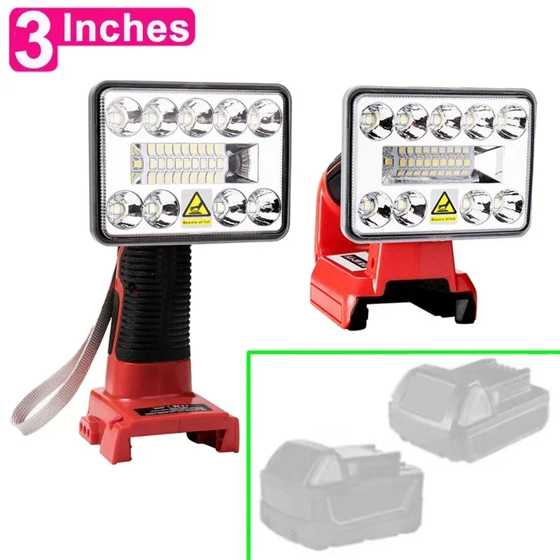 3 Inch Car Work Lamp Li-ion Battery Adapter USB Charger Work Light For Makita For DeWalt For Bosch For Milwaukee Lithium Battery