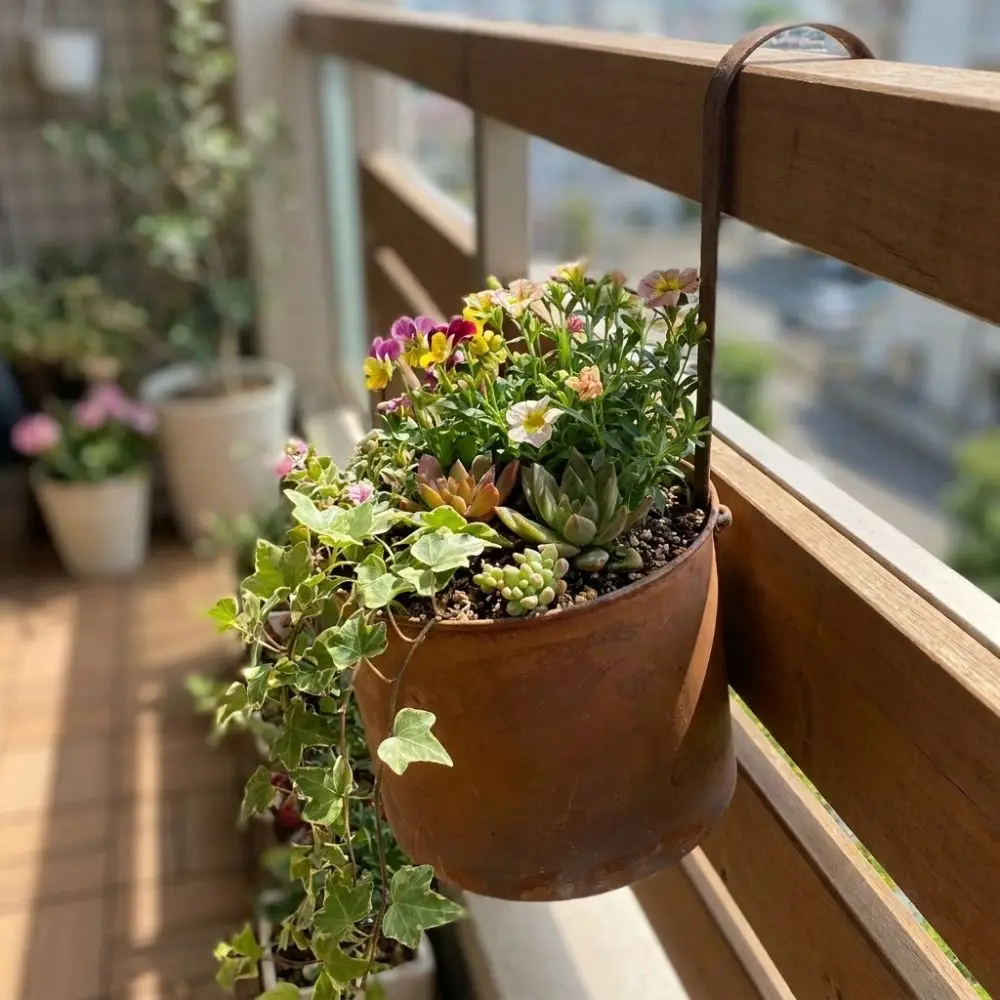 Handcrafted Wall Hanging Flower Bucket Antique Styles Unique Metal Plant Hangers Rust-Proof Weather-Resistant Decoration Planter