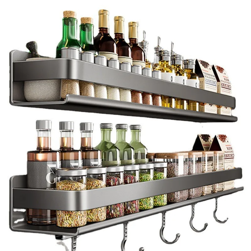 Custom Kitchen Storage Rack Spice Rack Wall-Mounted Stainless Steel Knife Rack Multi-Layer Oil Salt Sauce Vinegar Organizer Stor