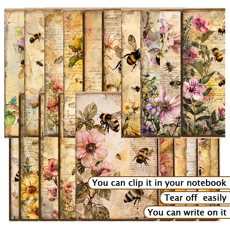 40 Sheets Vintage Flowers and Hardworking Bee Patterns Are Rich and Easy To Cut A6 Material Paper DIY Stationery