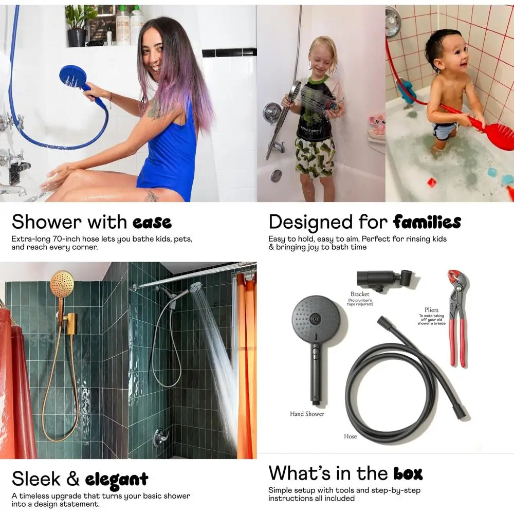 

High-Pressure Handheld Shower with 3 Modes, Pause, 70 Hose, Eco-Friendly, Easy Install, Pink