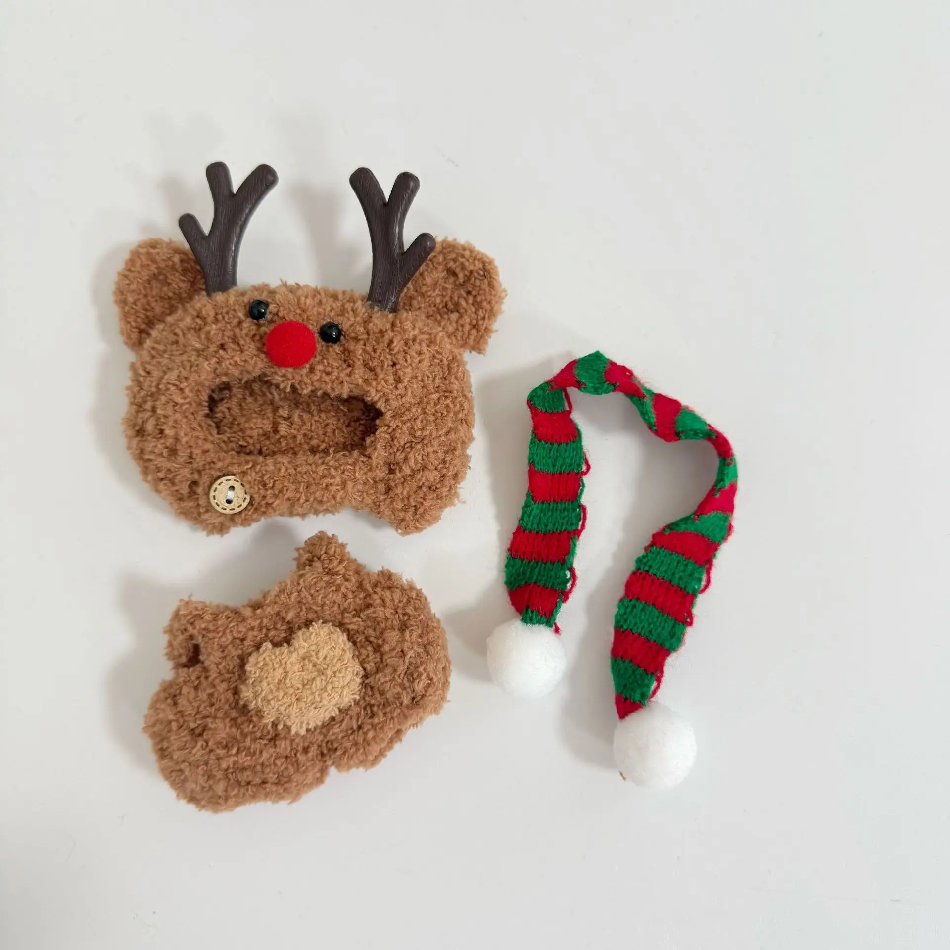 

4th Gen Mini Labubu Handmade Reindeer Christmas Outfit Set, Changeable Festive Costume with Antlers for 10cm Vinyl Doll