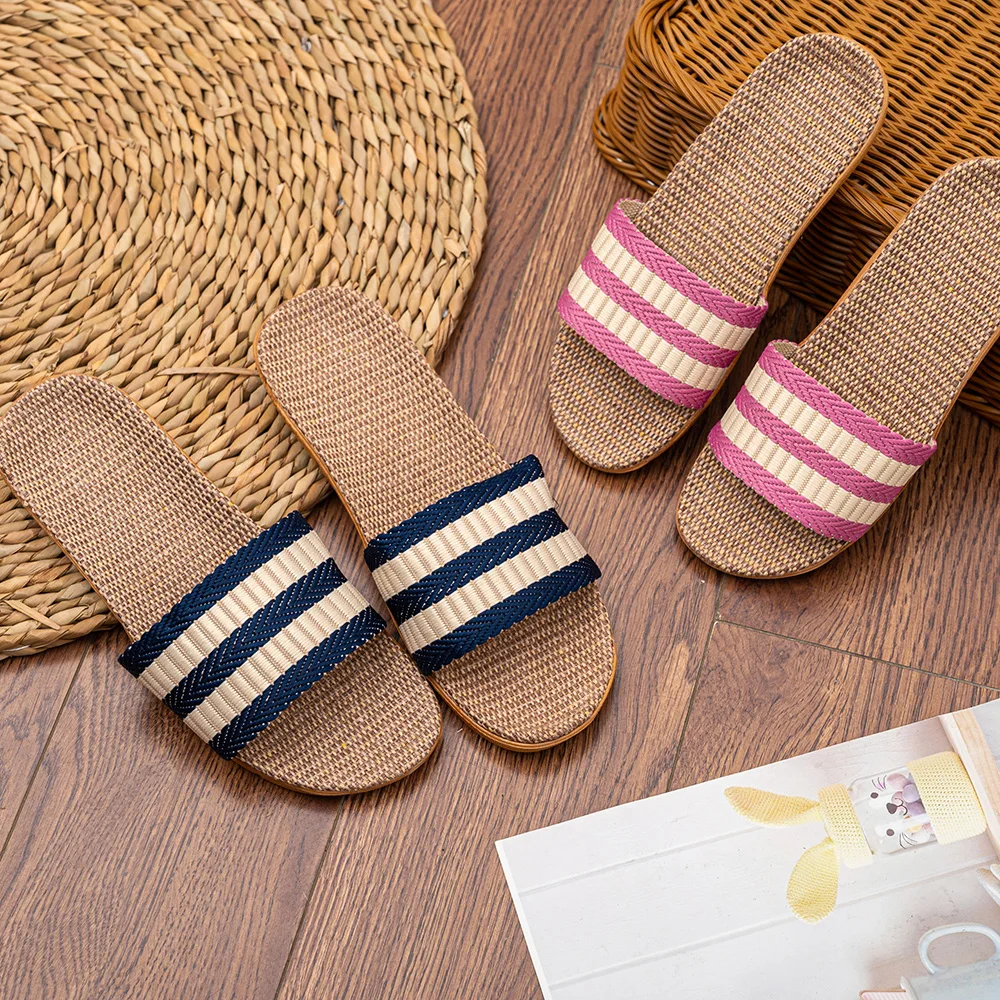 36-45 Mens Slippers For Men EVA Flat Shoes Linen Lightweight Casual Slippers Women For Home DropShipping