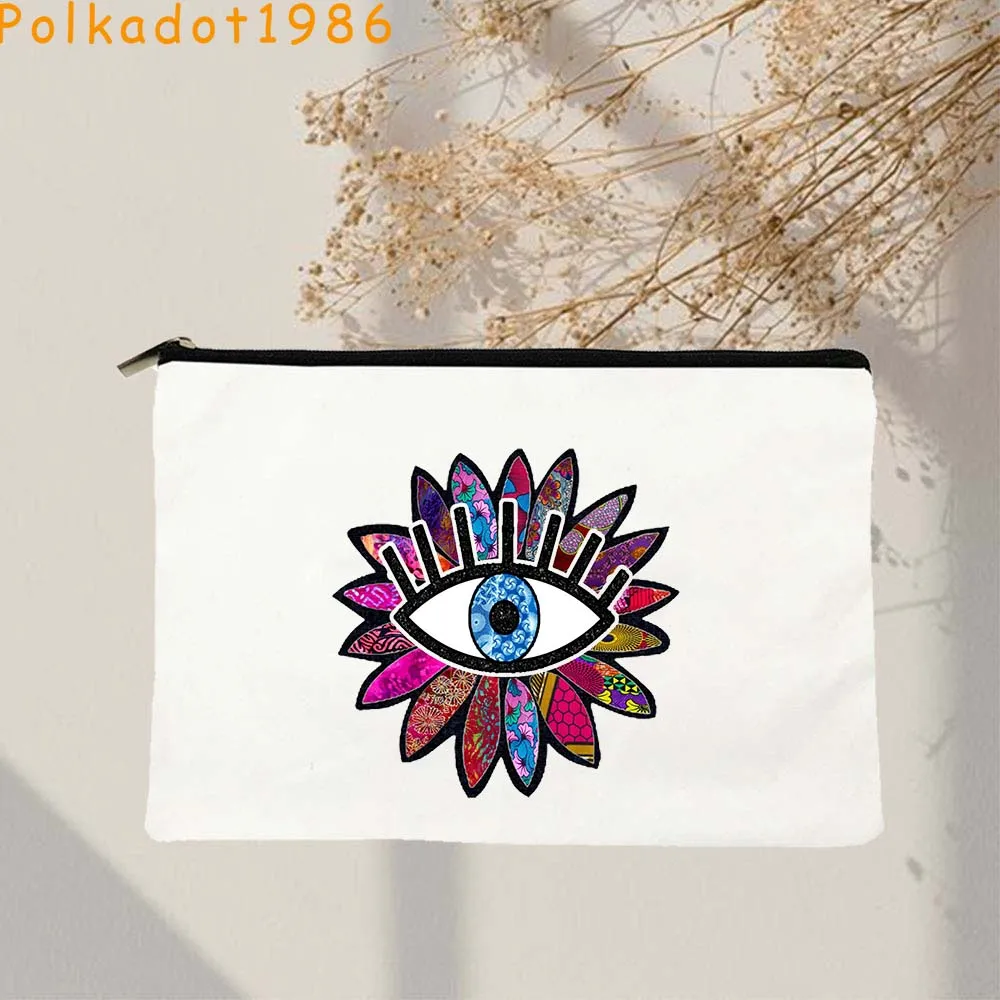 

Hamsa Evil Eye Hand Eye Greek Flower GREECE Mashallah Nazar Eye Canvas Cosmetic Bags Lipstick Girl Makeup Bag School Pencil Case