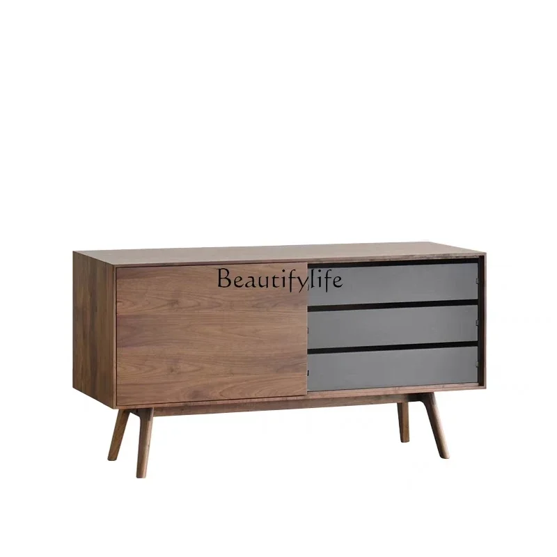 

05-*Italian minimalist art entrance locker Nordic light luxury simple black walnut small apartment living room dining side stora