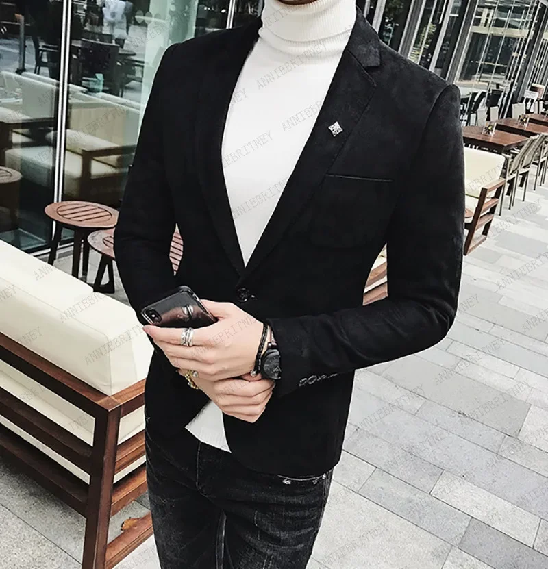 Grauer Wildleder Männer Blazer Slim Fit hochwertige benutzer definierte Gezeiten jacke Smart Business maßge schneiderte Männer Anzug Mantel männliche Blazer Kostüm homme