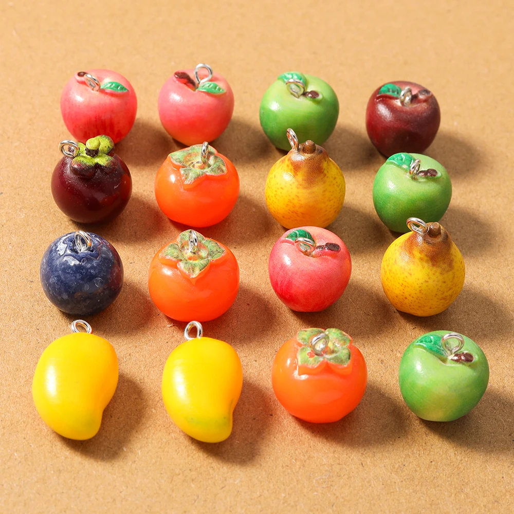 10pcs Random Mix Resin 3D Fruit Tomato Pearl Apple Charms Pendants for Jewelry Making Earrings Necklace DIY Handmade Accessories