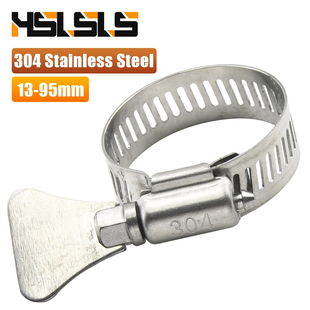 HSLSLS 2-10pcs Worm Gear Hose Clamp 6-95mm Adjustable Key Clamp Hose Clip Stainless Steel for Water Pipe Automotive Mechanical